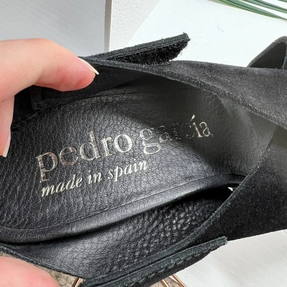Pedro Garcia Yuval Black Leather Open Toe Slingback High Heel Sandals Size 39.5